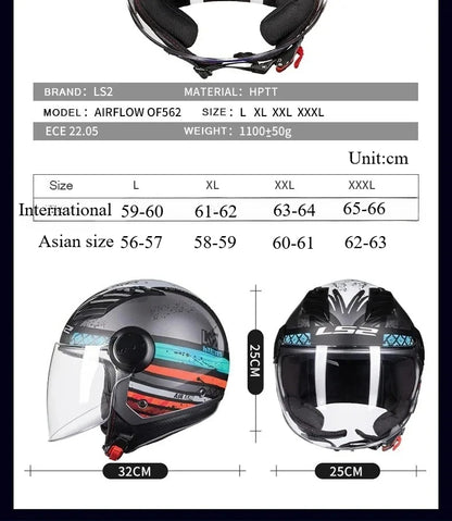 Original LS2 OF562 Casco Motorcycle 3/4 Open Face Ls2 Cascos Para Moto E-BIKE Helmet Electric Scooter Helmet of562 Capacete Moto