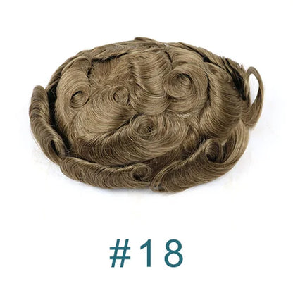 Men's Super Natural Hairline 100% Human Hair Ombre Blonde Capillary Prosthesis System Wigs Brown Roots Durable Thin Skin Toupee