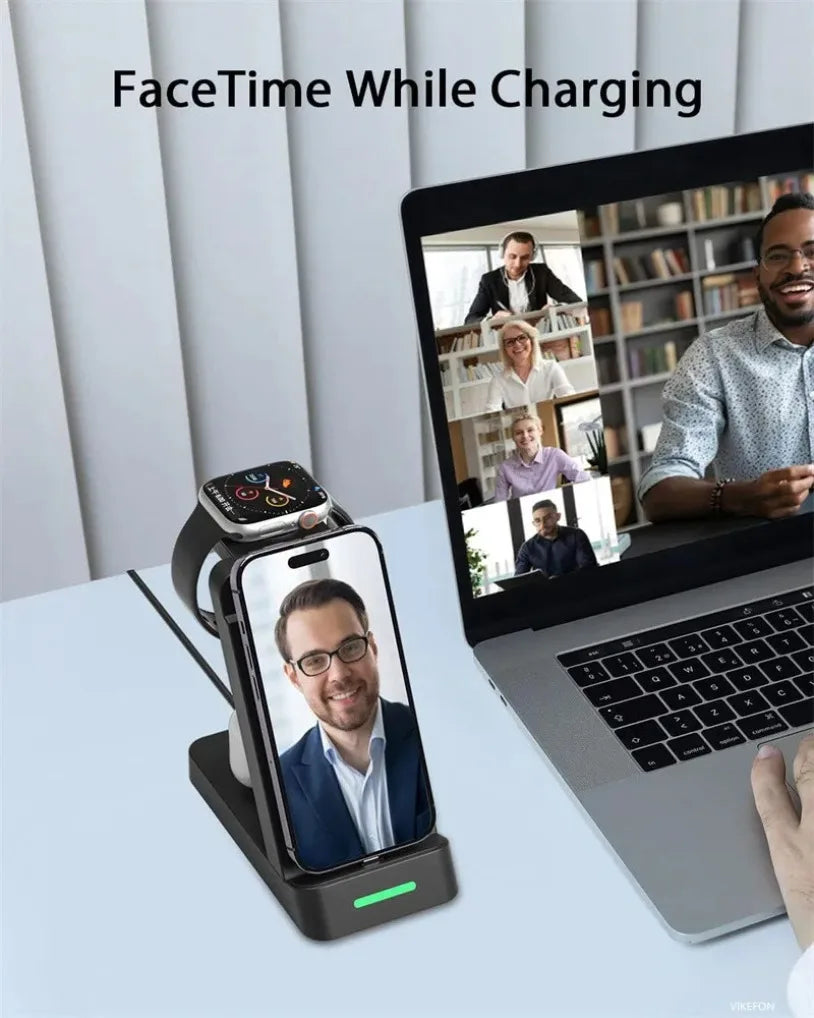 3 in 1 Wireless Charger Stand Fast Charging Station - for iPhone 17-12/X Apple Watch AirPods Samsung Galaxy S25/S23/S22 Charger