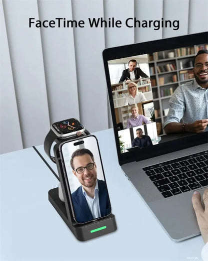 3 in 1 Wireless Charger Stand Fast Charging Station - for iPhone 17-12/X Apple Watch AirPods Samsung Galaxy S25/S23/S22 Charger