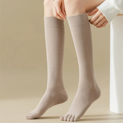 New Women Knee High Toe Socks Soft Lady Girls Breathable Comfortable Solid Color Cute Long Sock For Women