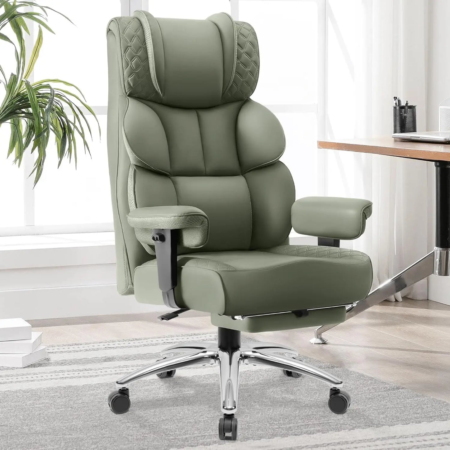 Office Desk Chair, Big and Tall Leather Gaming Chair with Footrest, Wide Ergonomic Comfy Executive High-Back, Customized