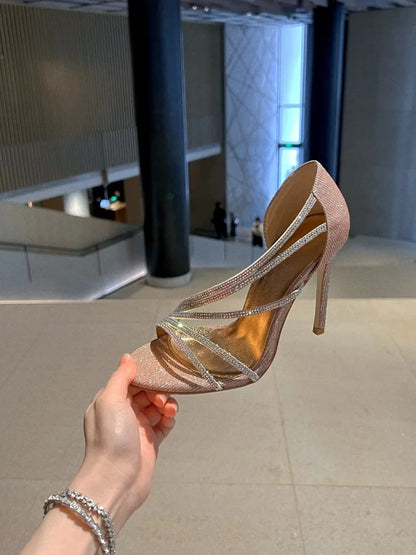 Rhinestone Pointed Toe Luxury Women Pumps Wedding Shoes Fashion PVC Sexy High Heels Woman Summer Elegant Party Bridal Shoes