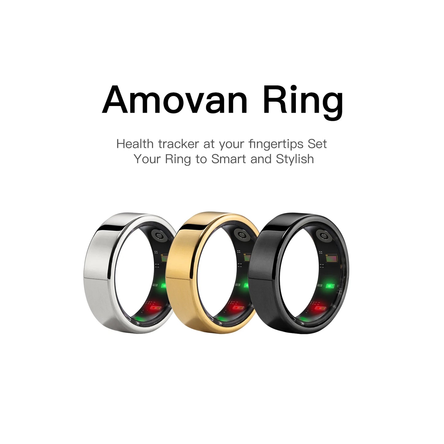 Amovan Nova Smart Ring Premium Quality AI Analysis GPS Sports Mode Heart Rate Blood Oxygen Stress Sleep Temperature Monitor