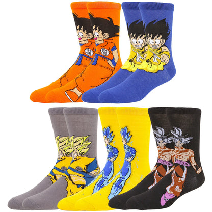 5Pairs BANDAI dragon ball Unisex Cartoon Anime Socks Hip Hop Street Style Novelty Funny Casual Crew Socks for Men Women