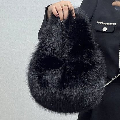 Winter Shoulder Bags Casual Furry for Women Solid Color Soft Plush Ladies Clutch Purse Handbags Lightweight Female Hobos Bag
