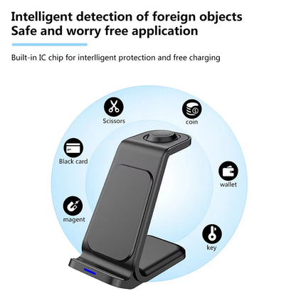 3 In 1 Magnetic Wireless Charger Stand For iPhone 16 15 14 13 Pro Max Apple Watch 9 8 AirPods Fast Charging For Samsung Xiaomi