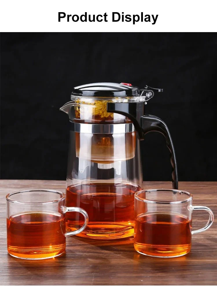 【Household Tea Infuser Kettle】Heat-Resistant Glass Tea Pot with Separator - for Loose Leaf Tea, Herbal Tea & Flower Tea