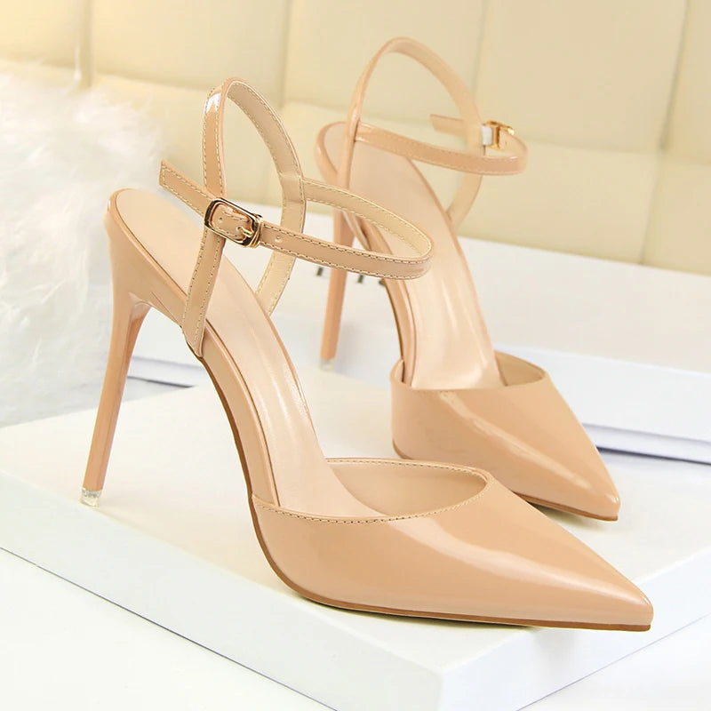 Fashion Buckle Strap Pumps Women Sexy Pointed Toe Shallow High Heels Sandals Prom Wedding Party Stripper Shoes Tacones Mujer