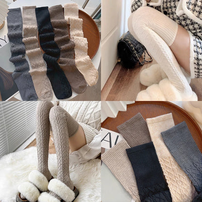 Women Classic Striped Knee High Socks Autumn Black White Gray Thicken Warm Thigh Socks Fashionable Comfortable Long Stockings