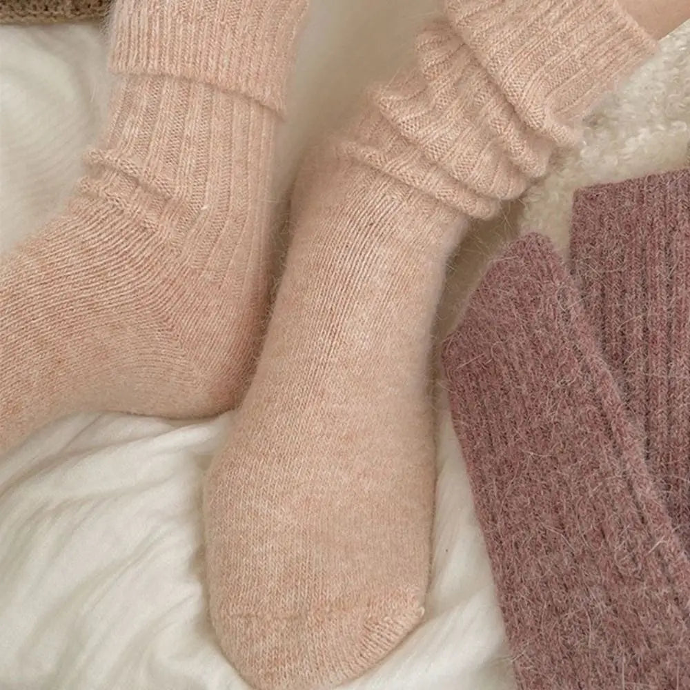 Cashmere winter warm velvet socks fashionable Harajuku thick mid tube socks soft sleep home socks striped women's long socks