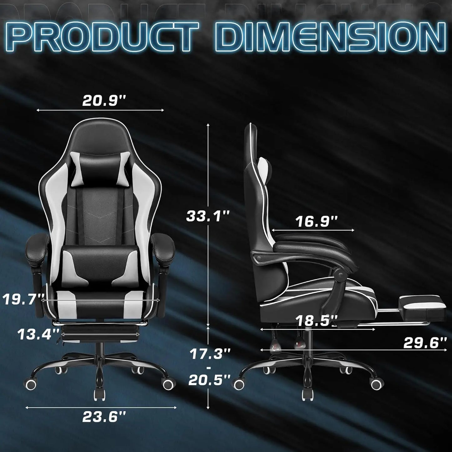Gaming Chair, Video Game Chair with Footrest and Massage Lumbar Support, Ergonomic Computer Chair Height Adjustable, Customized