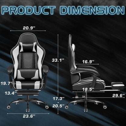 Gaming Chair, Video Game Chair with Footrest and Massage Lumbar Support, Ergonomic Computer Chair Height Adjustable, Customized
