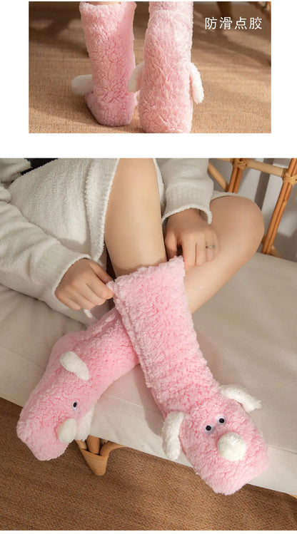 Fuzzy Fluffy Sock Women Cartoon 3D Dog Winter Warm Plush Non slip Home Sleeping Soft Female Floor Thermal Funny Slipper Sock