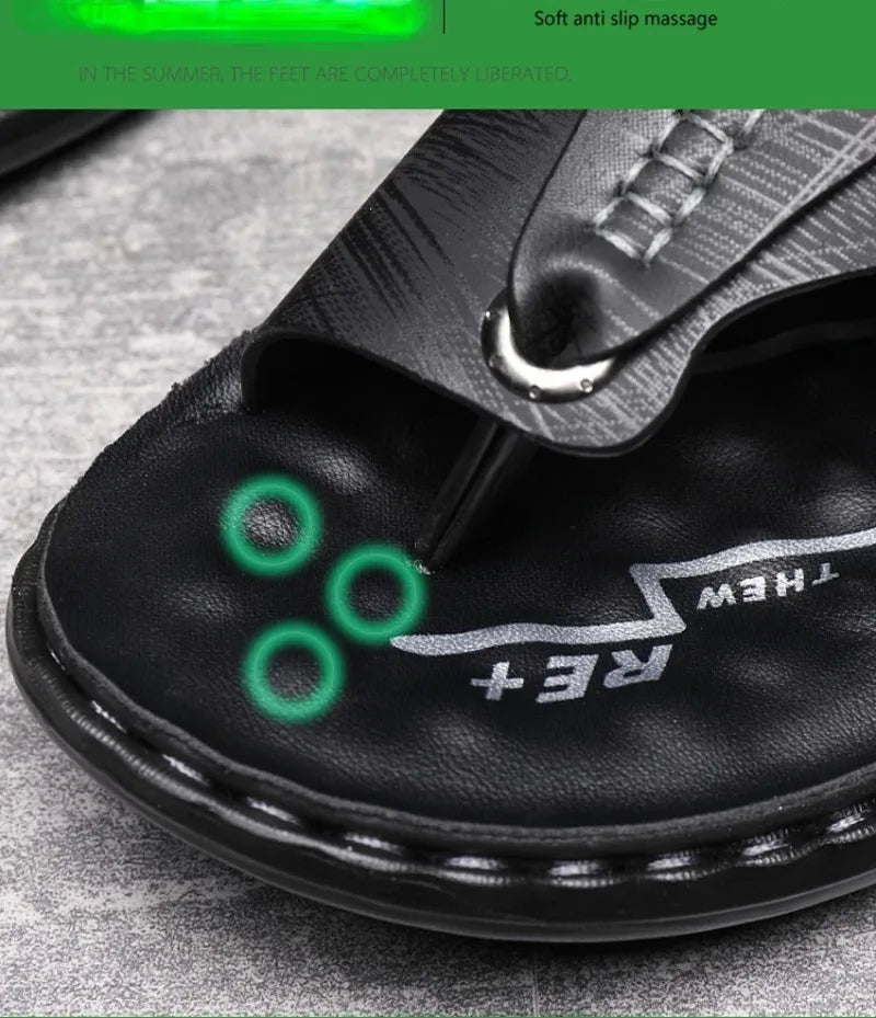 Sandals for Men High Quality Cow Leather Sandals Outdoor Casual Sport Sandals Anti Slip Beach Slippers for Men Summer Slippers