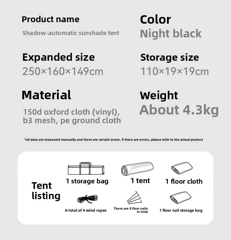Naturehike BLACKDOG Camping Automatic Tent Waterproof Sun Shelter Beach for 2-3 People Outdoor Travel Picnic 150D Dome Tent New