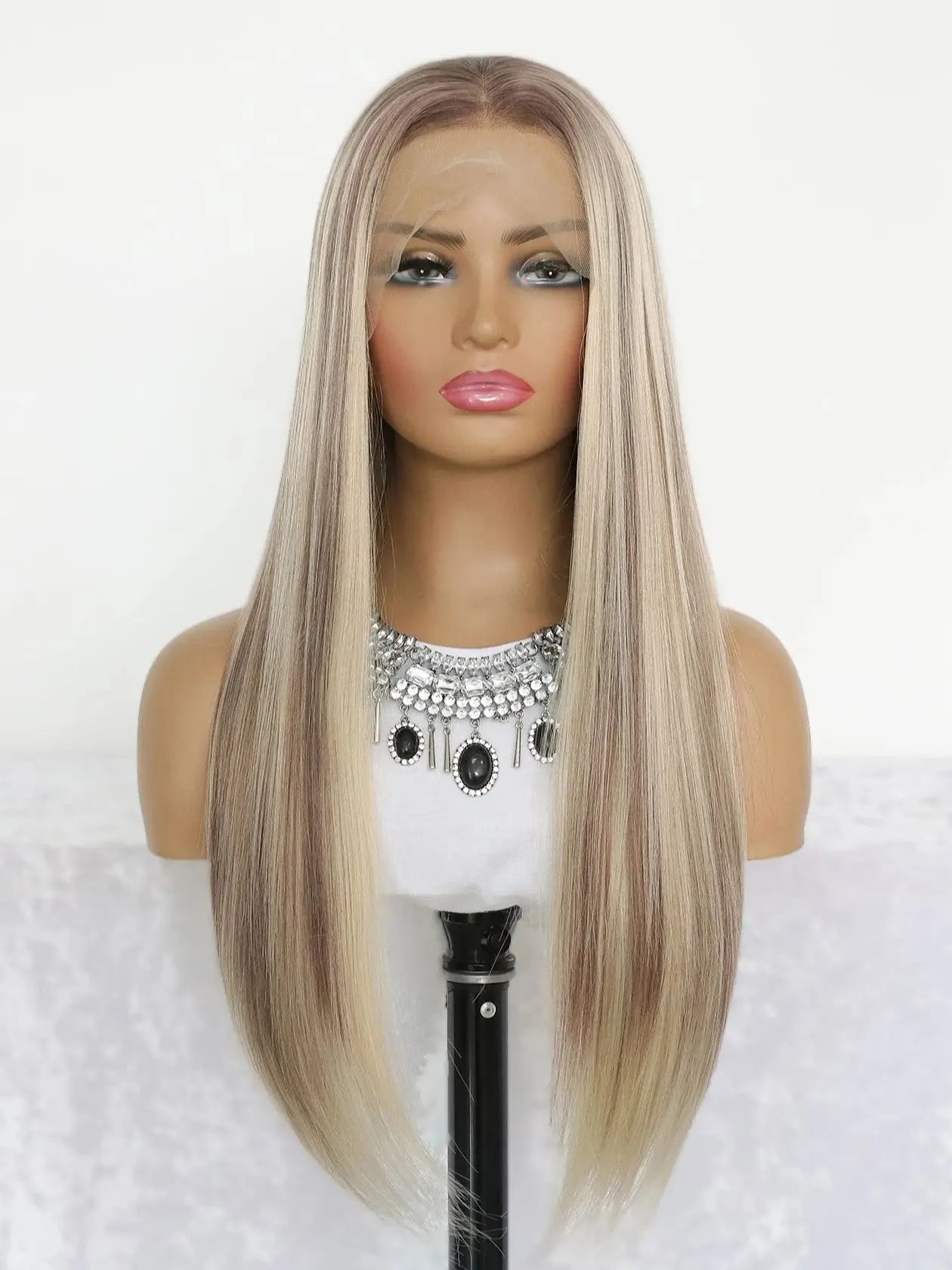 Highlight Brown Synthetic Lace Wigs for Women 13x4 Lace Front Wig  Pre Plucked 24 Inch Straight Lace Frontal Wigs Blonde Daily