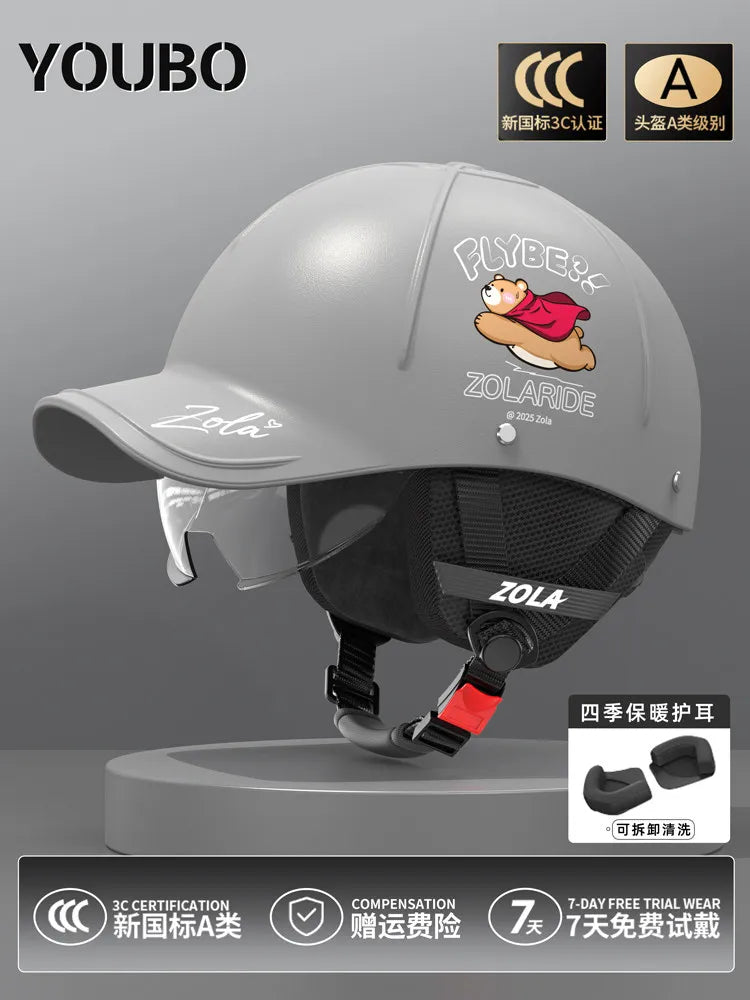 Breathable Summer Motorcycle Helmet 3C Certified Lightweight Baseball Cap Style Unisex Half Helmet