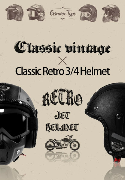 Retro motorcycle helmet, electric scooter 3/4 helmet, lightweight and breathable, suitable for all seasons