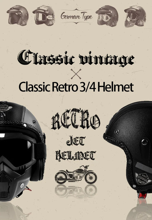 Retro motorcycle helmet, electric scooter 3/4 helmet, lightweight and breathable, suitable for all seasons