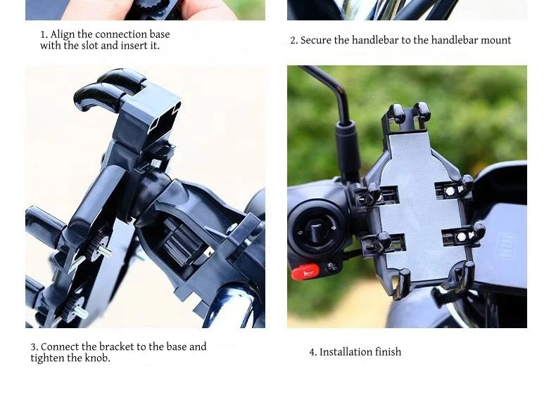 Motorcycle Phone Holder with 360° Rotation, Anti-Shake Motorcycle Phone Mount, Adjustable Handlebar Cellphone Holder for bikes