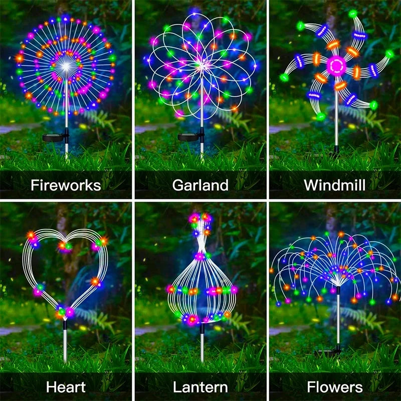 Solar LED Firework Fairy Lights, Waterproof, Garden Decoration, Lawn, Pathway, Solar Lamp, Outdoor Light