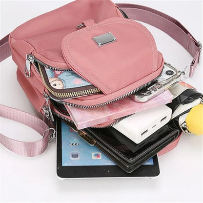 Lightweight Nylon Women's Crossbody Bag, Casual Mini Handbag with Multiple Zip Pouch, Chic Design Shoulder Bag for Everyday Use