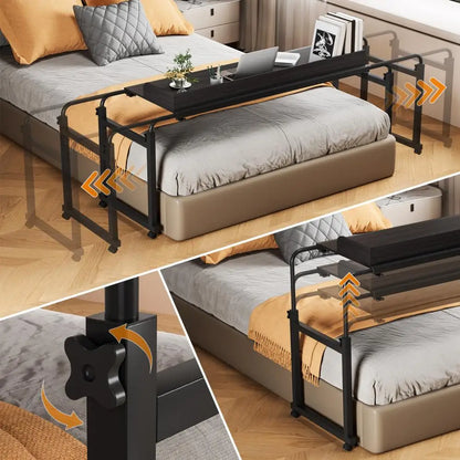 120x40CM Height Adjustable Overbed Table with Wheels, Rolling Over-the-Bed Laptop Desk with Raised Baffle, Home Office Bedroom H