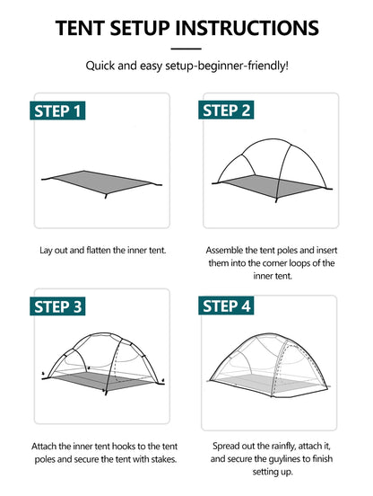 WIDESEA Outdoor Camping 1.5 person Double-Layer Fish Spine tent 15D Nylon Silicone-Coated  Lightweight for Hiking & camping