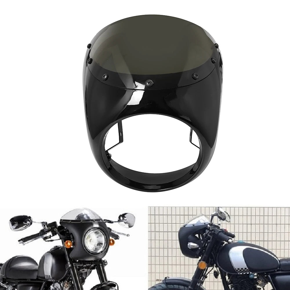 Motorcycle Red/White Front Headlight Fairing Windshield For Cafe Racer Honda Universal 7inch/16.5~18cm Retro Headlamp Windscreen