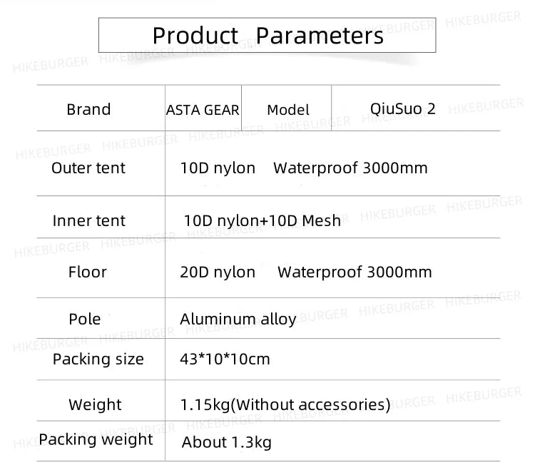ASTA GEAR Qiusuo 2P Ultralight Tent Outdoor Camping Self-standing Tent 10D Nylon Waterproof Windproof Hiking Mountaineering