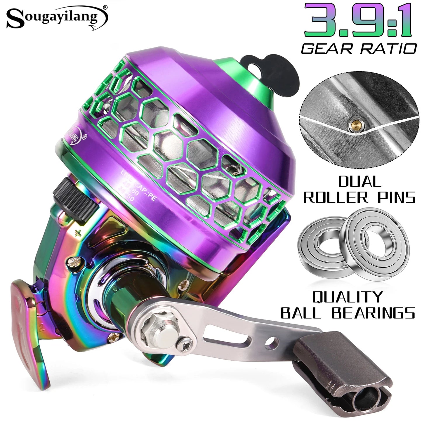 Sougayilang Colorful/Silver Fishing Reel 3.9:1 Gear Ratio&Double Roller Pin Paired with High Quality Ball Bearings Fishing Gear