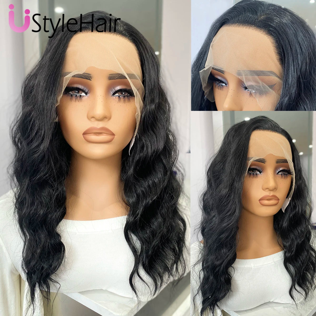 UStyleHair Brown Lace Front Wig Natural Looking 12Inches Short Wave Wig Heat Resistant Synthetic Hair Daily Use Cosplay Wig