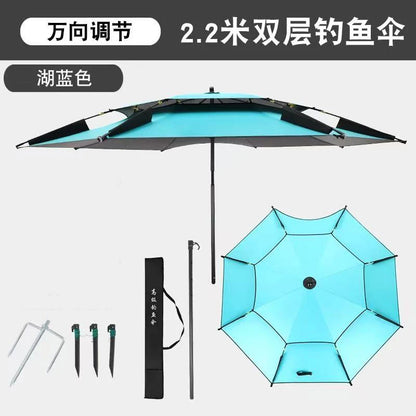 2.2M double-layer folding sunshade outdoor camping umbrella fishing tool beach sunshade umbrella windproof sunshade fishing