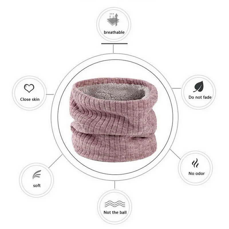 Winter Scarf for Men Fleece Ring Bandana Knitted Warm Solid Scarf Women Neck Warmer Thick Cashmere Hot Handkerchief Ski Mask