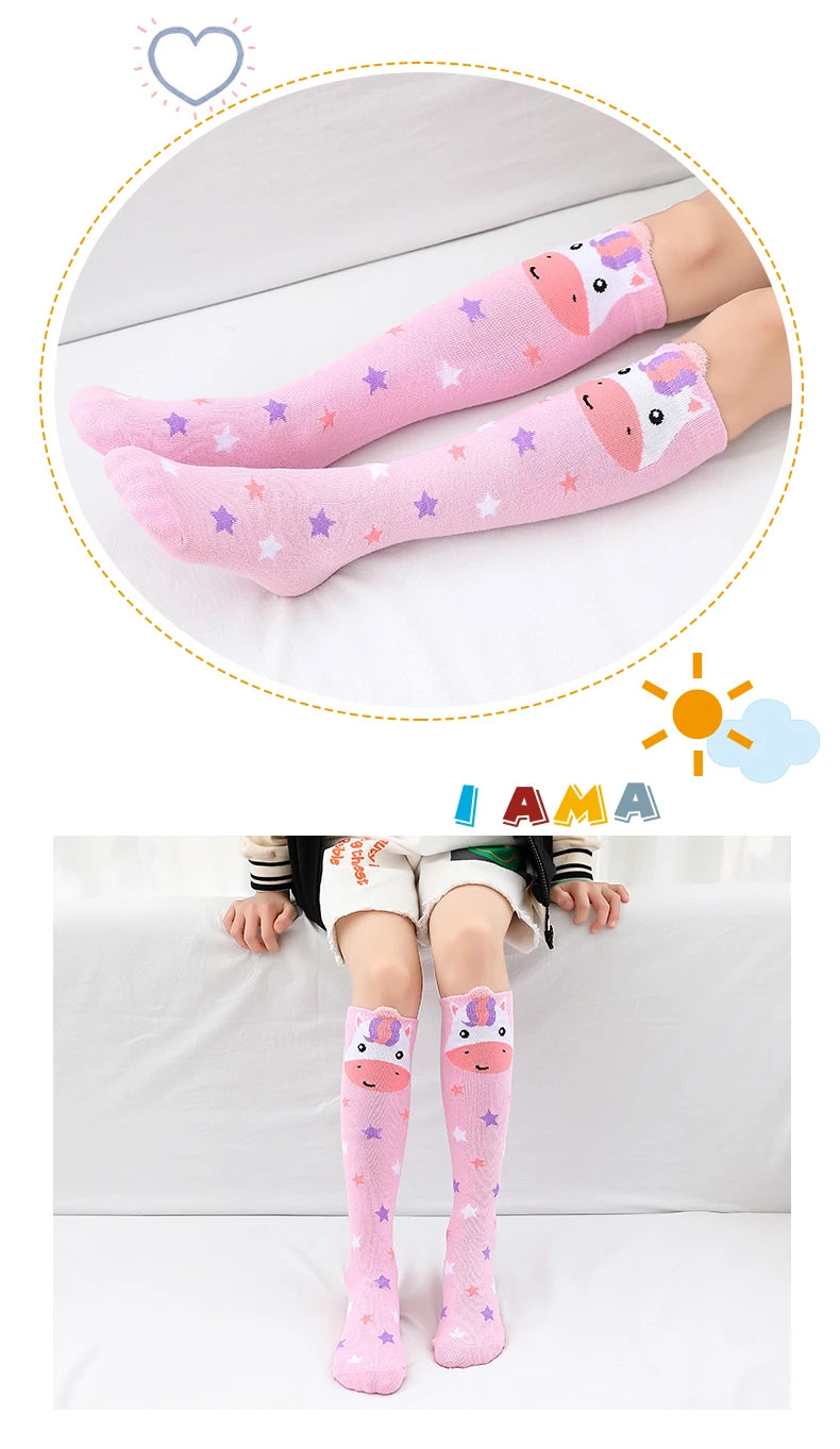 Children warmer ankle short lovely socks Cartoon Cute Kids Girl Knee High Socks infant cotton Baby Animal Over Knee Socks girls