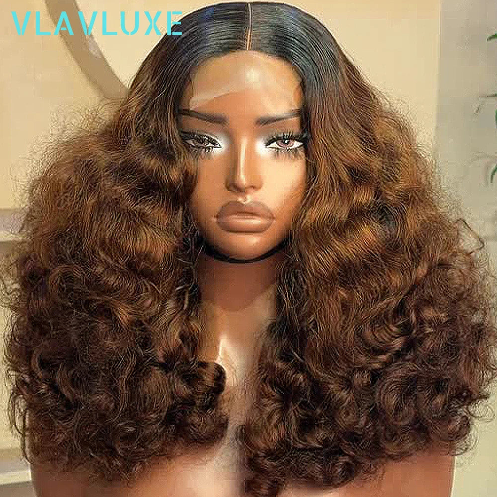400 Density Bouncy Curly Highlight Ombre HD Lace Front Wig Human Hair Wigs Colored 13X6 HD Lace Frontal Glueless Pre Plucked Wig
