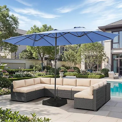 15ft Patio Umbrella with Base Included, Outdoor Double-Sided Rectangular Umbrella with Crank Handle, Large Standing,Customized