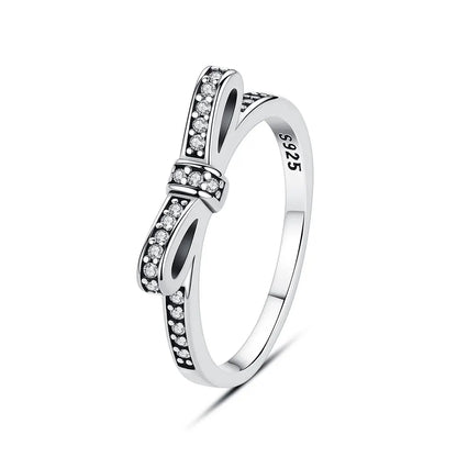 Original 925 Sterling Silver Ring Love Heart Pave CZ Crystal Stackable Rings For Women Wedding Engagement Birthday Gift Jewelry