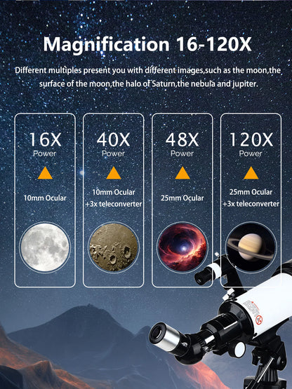 16-120x70mm Astronomical Telescope for Kids & Adults Aperture 400mm refractor Refracting Telescope for Beginners in Astronomy