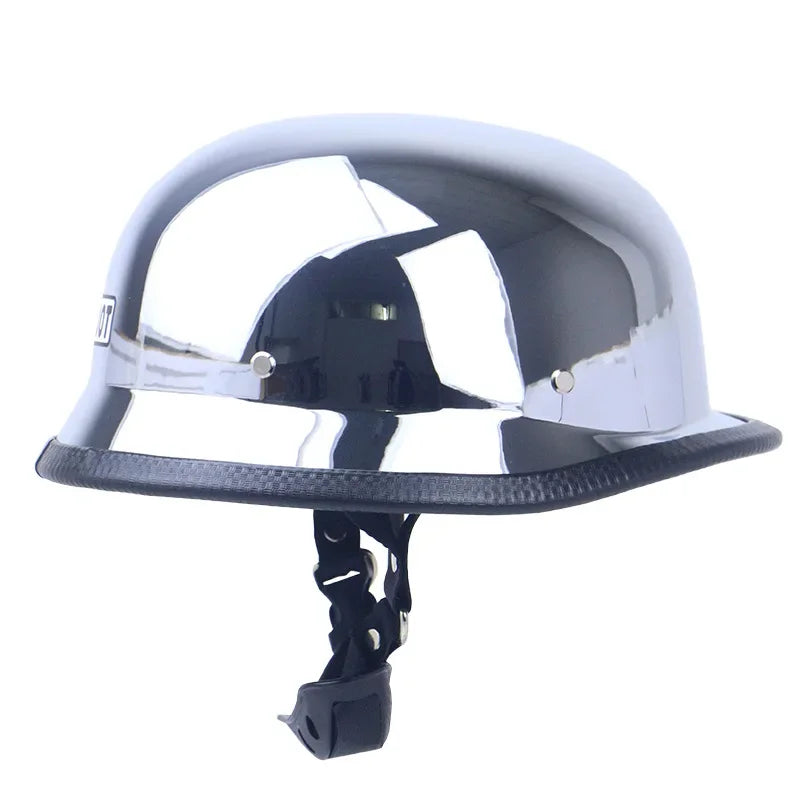 DOT Chrome Silver Mirror Color Motorcycle Helmet German Motorcycle Half Helmet Chopper Biker Pilot Helmet with Free Goggle