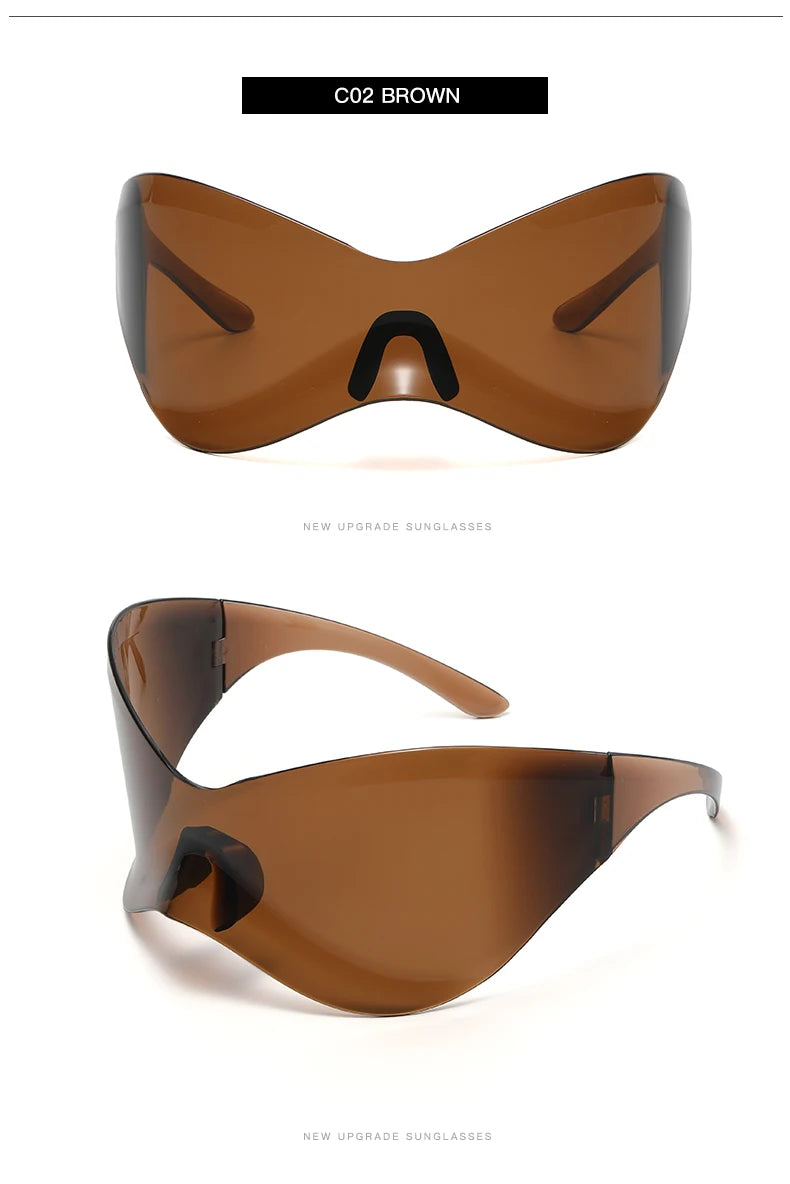 Protective Glasses New Oversized Y2K Punk Rimless Sunglasses Women Men Brand Designer Hip Hop Sport One Piece Sun Glasses Shades