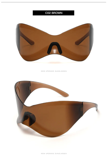 Protective Glasses New Oversized Y2K Punk Rimless Sunglasses Women Men Brand Designer Hip Hop Sport One Piece Sun Glasses Shades