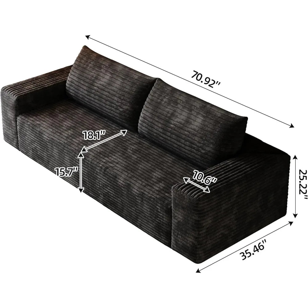 71" 3-Seater Love Seat Sofa,No Assembly Required,Plush Corduroy Loveseat Boneless Couch with High Cushion Backrest and Wider Arm