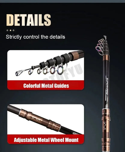2.1-4.5M Telescopic Fishing Rod Carbon Spinning Fishing Pole Boat Saltwater Freshwater Beach Rock Surfcasting Baitcasting Rod