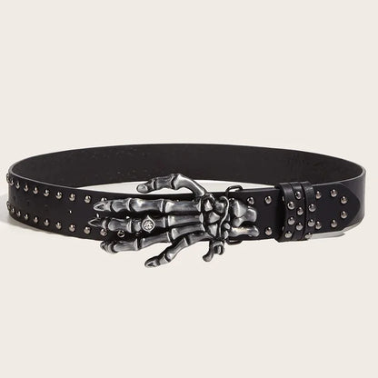 Women's Punk Skull Belt Harajuku Gothic Y2K Rivets Skeleton Hand Decoration Belt Men Girls Leather Belt Halloween Accessories