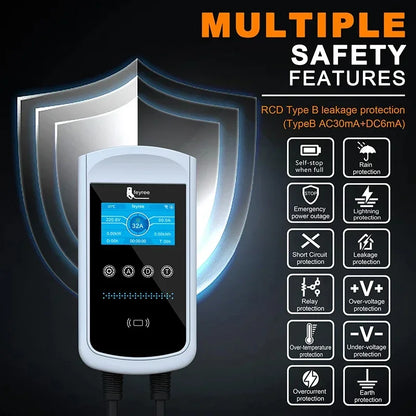 feyree GB/T Socket EV Charger 7.6kw 32A Wallbox 4.3 inch Big Screen APP Charge History Record 11kw 22kw 3 Phase Charging Station