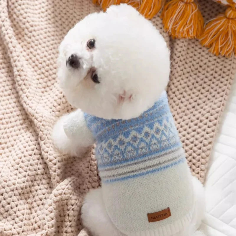Fashion Plaid Dog Sweater Winter Warm Dog Clothes Cute Simple Puppy Knitted Pullovers Warm Soft Cat Sweaters Bichon Pet Costumes