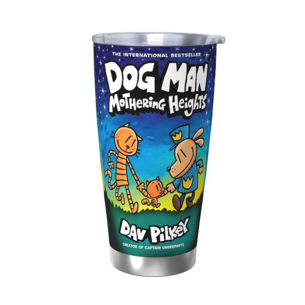 Dog Man Dogman Movie Comic Insulated Tumbler with Straws Cartoon Stainless Steel Thermal Mug Double Wall Car Bottle Cups, 20oz