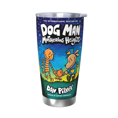 Dog Man Dogman Movie Comic Insulated Tumbler with Straws Cartoon Stainless Steel Thermal Mug Double Wall Car Bottle Cups, 20oz